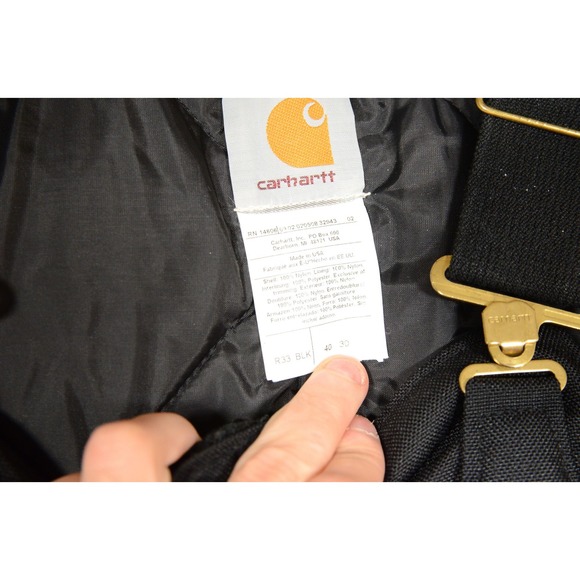 Carhartt Bib Overalls Pants Mens 40x30 Black Arctic Quilt Lined Zip USA Work - Picture 3 of 7